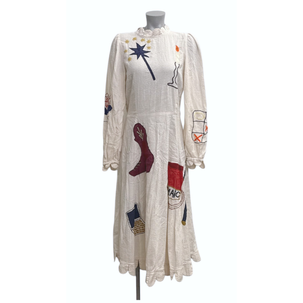 STELLA NOVA IVORY CIRCUS PRINTED APPLIQUE COTTON-SEERSUCKER MIDI DRESS SZ M US 8 - Picture 8 of 16